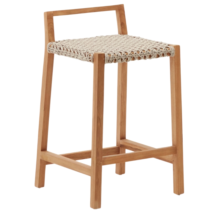 Teaková zahradní barová židle Kave Home Giverola 67,5 cm s výpletem