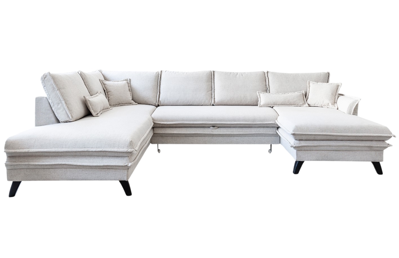 Béžová čalouněná rohová rozkládací pohovka do "U" Miuform Charming Charlie 302 cm, levá