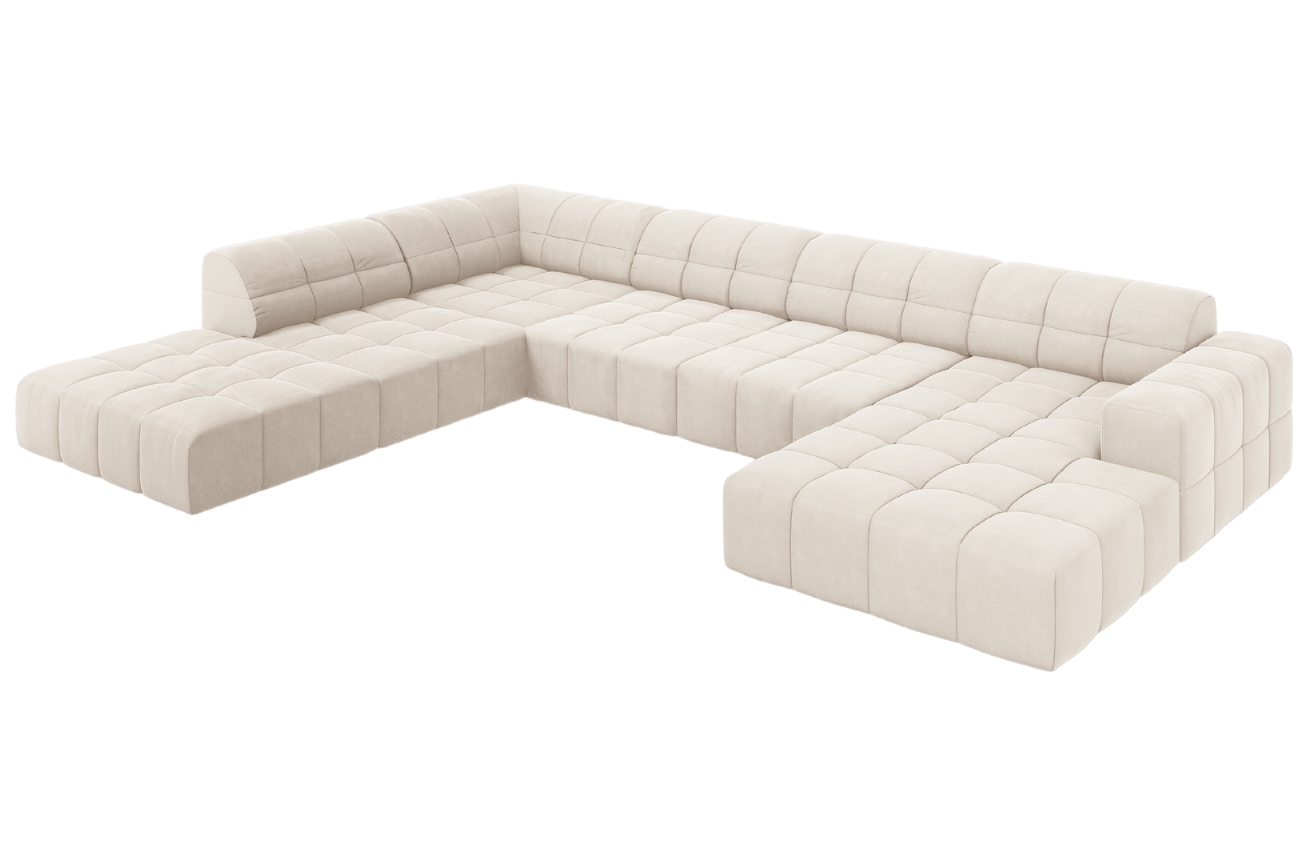 Béžová sametová rohová pohovka do "U" Cosmopolitan Design Chicago 364 cm, levá