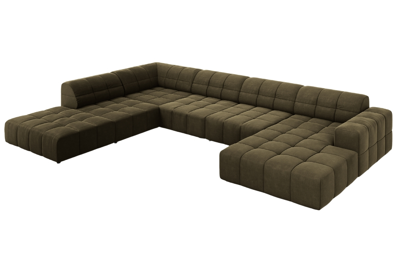 Zelená sametová rohová pohovka do "U" Cosmopolitan Design Chicago 364 cm, levá