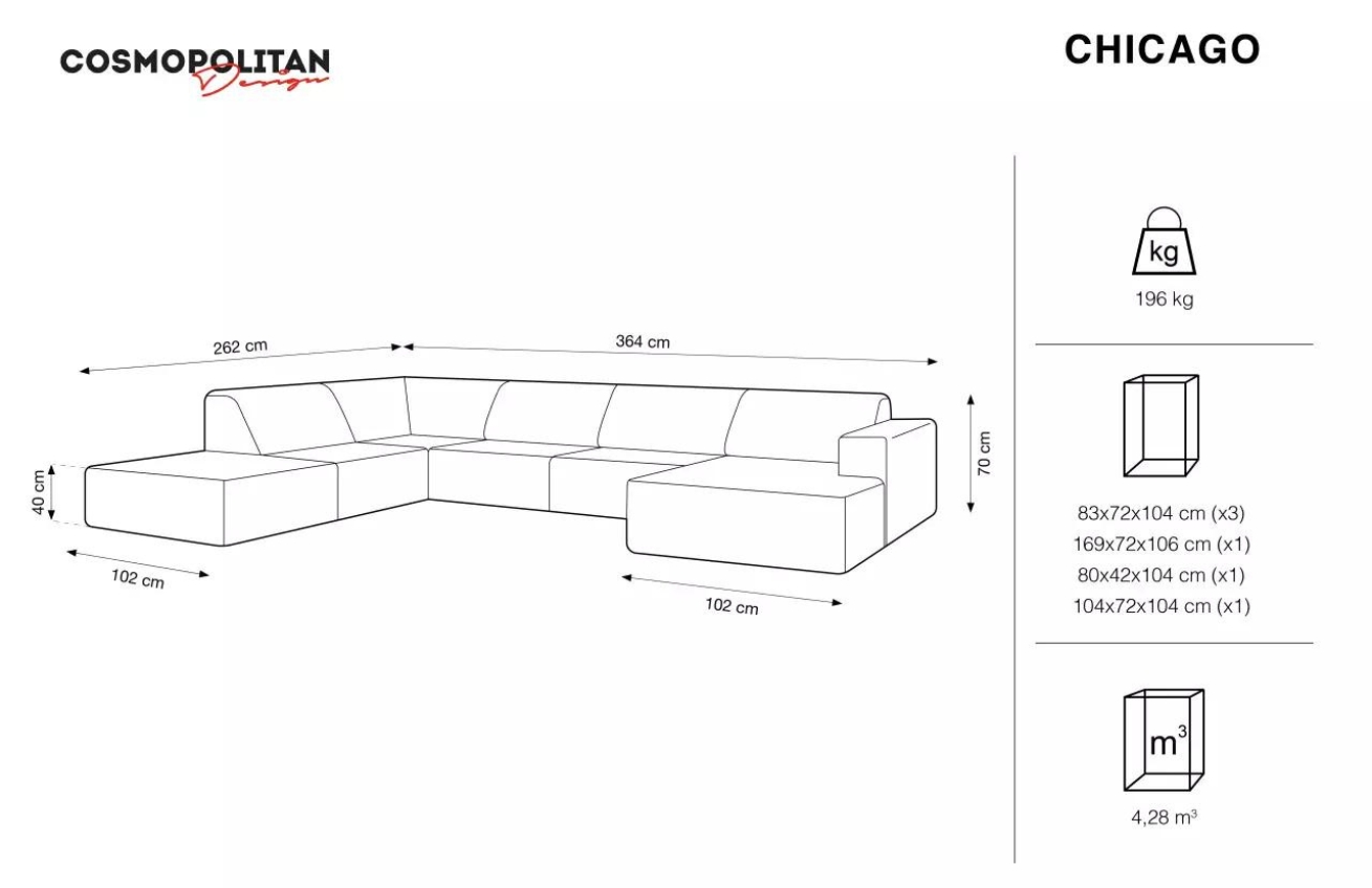 Lahvově zelená sametová rohová pohovka do "U" Cosmopolitan Design Chicago 364 cm, levá