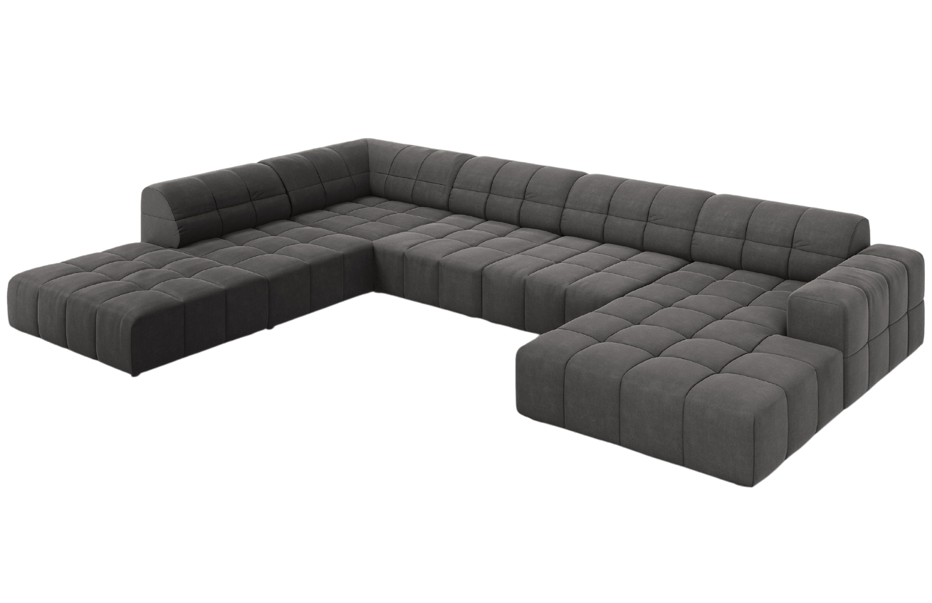Tmavě šedá sametová rohová pohovka do "U" Cosmopolitan Design Chicago 364 cm, levá