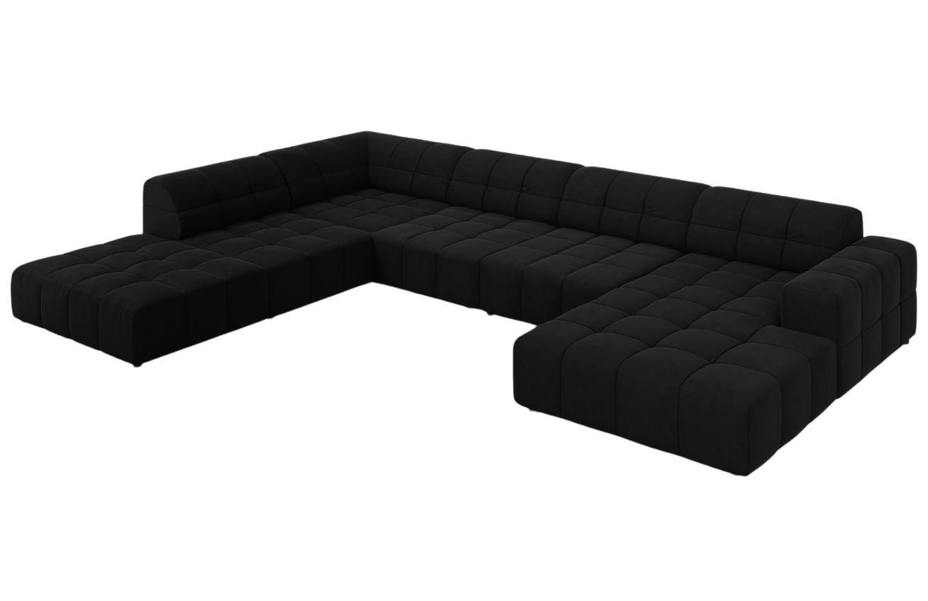Černá sametová rohová pohovka do "U" Cosmopolitan Design Chicago 364 cm, levá