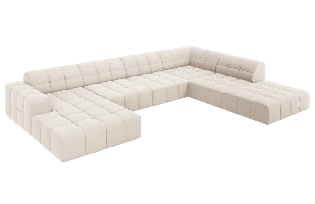 Béžová sametová rohová pohovka do "U" Cosmopolitan Design Chicago 364 cm, pravá