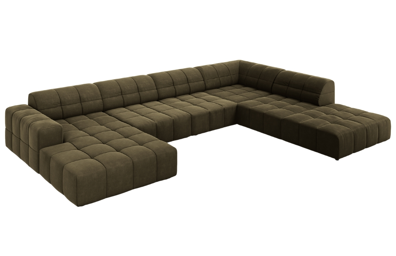 Zelená sametová rohová pohovka do "U" Cosmopolitan Design Chicago 364 cm, pravá