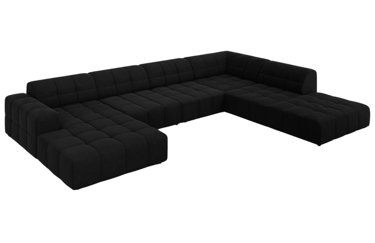 Černá sametová rohová pohovka do "U" Cosmopolitan Design Chicago 364 cm, pravá