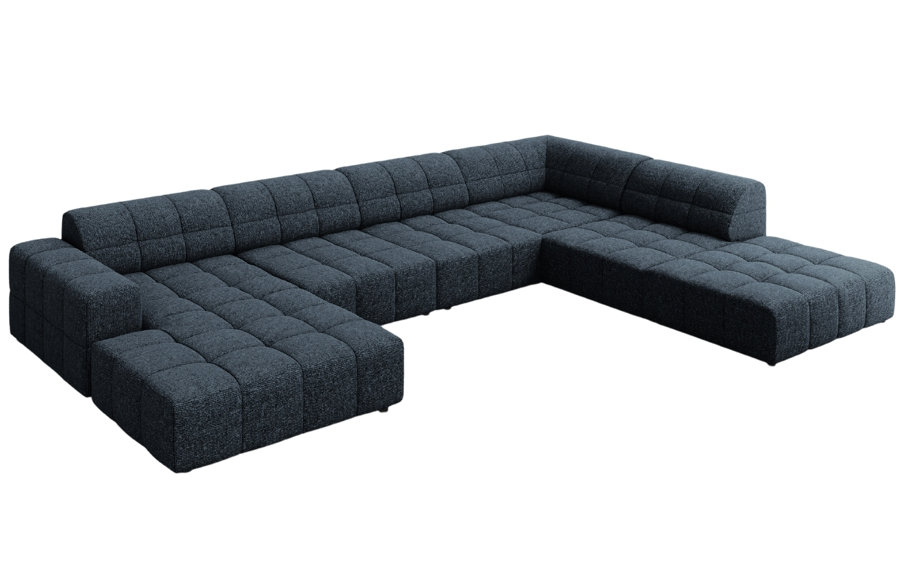 Královsky modrá čalouněná rohová pohovka do "U" Cosmopolitan Design Chicago 364 cm, pravá