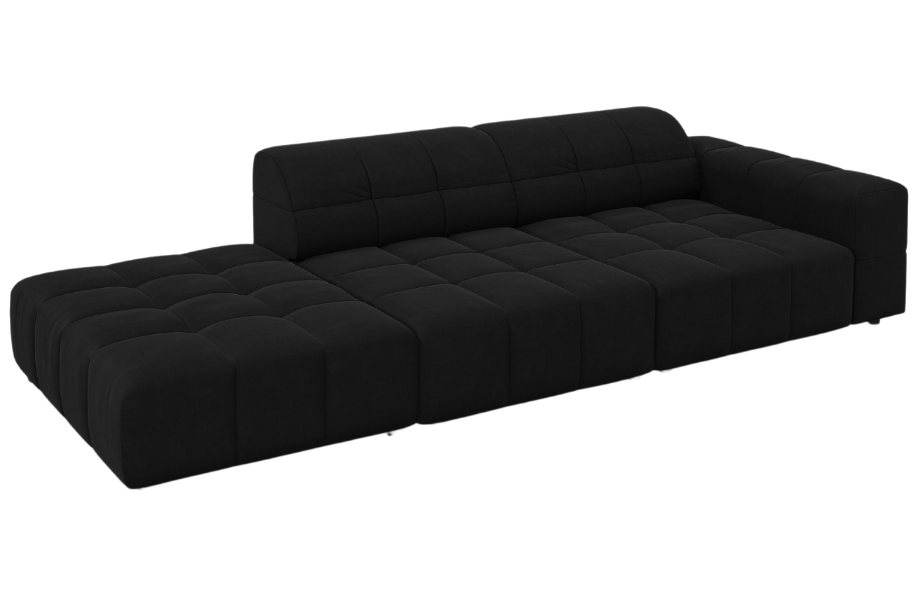 Černá sametová třímístná pohovka Cosmopolitan Design Chicago 262 cm, levá