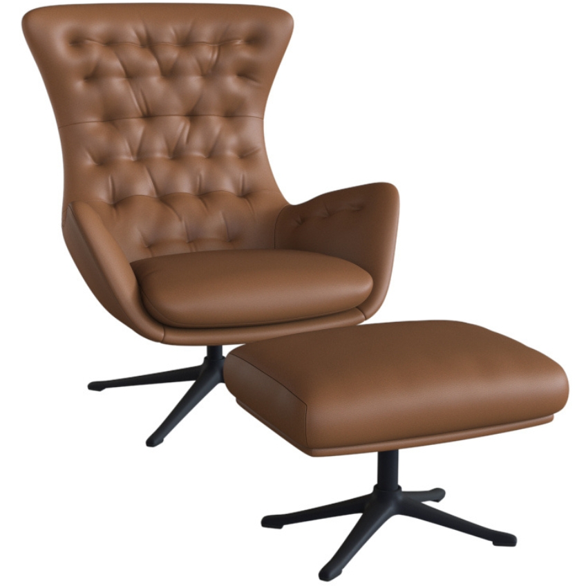 Koňakově hnědé kožené lounge křeslo FLEXLUX SINI