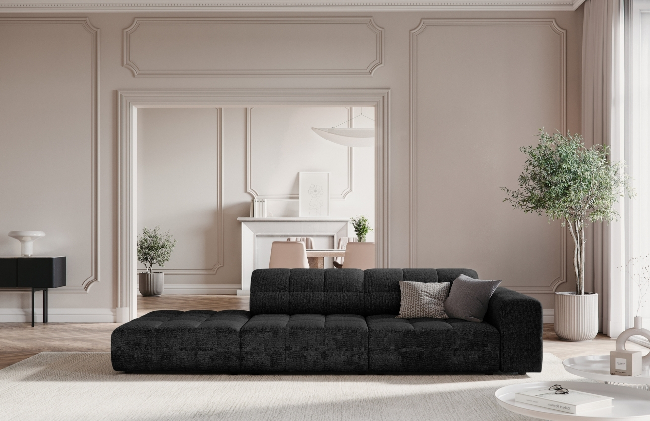 Černá čalouněná třímístná pohovka Cosmopolitan Design Chicago 262 cm, levá