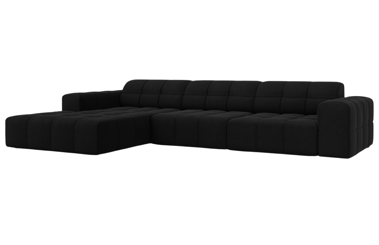 Černá sametová rohová pohovka Cosmopolitan Design Chicago 284 cm, levá