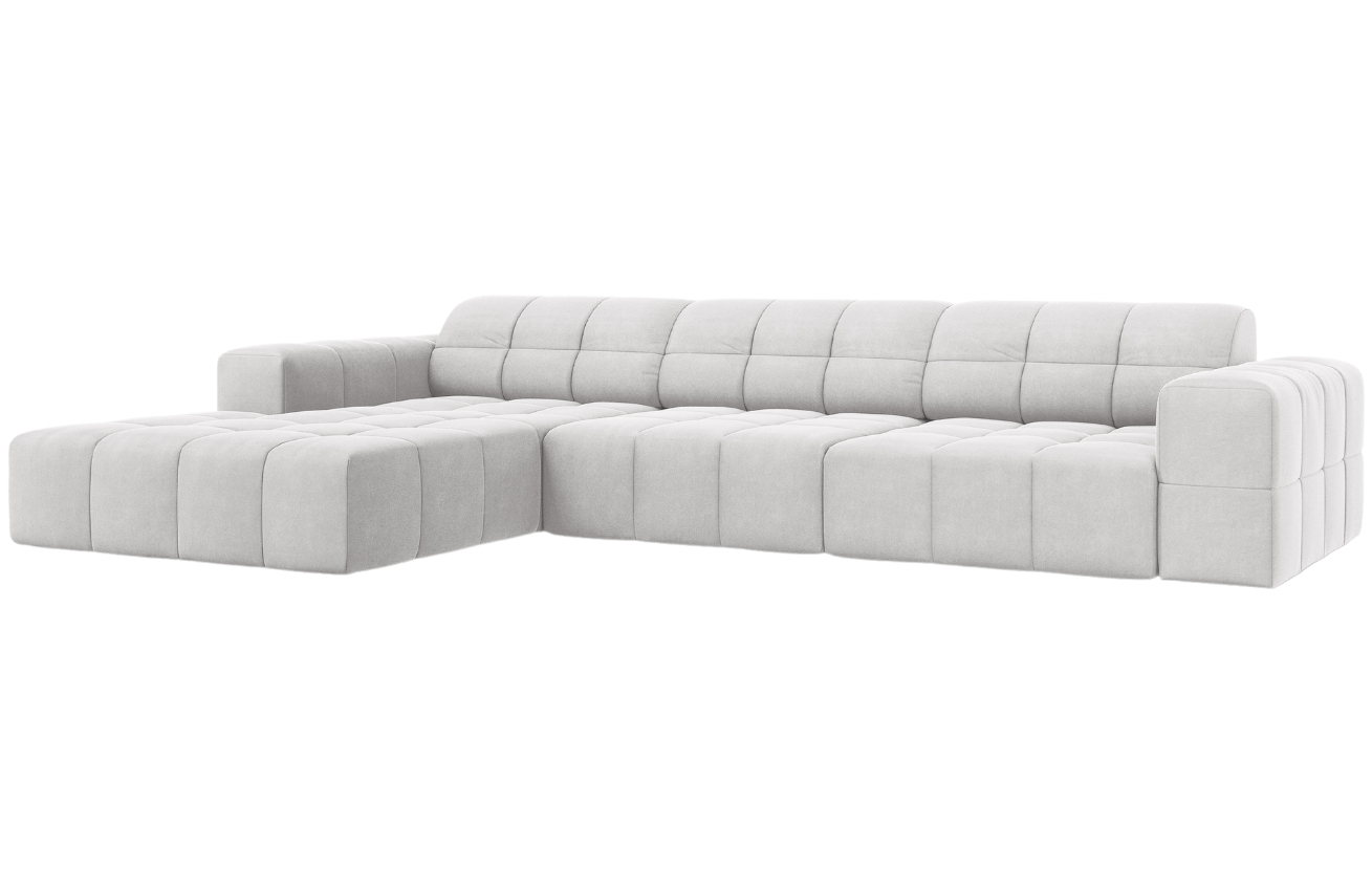 Světle šedá sametová rohová pohovka Cosmopolitan Design Chicago 284 cm, levá