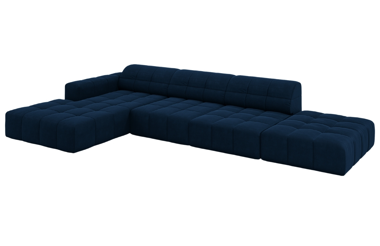 Královsky modrá sametová rohová pohovka Cosmopolitan Design Chicago 341 cm, levá