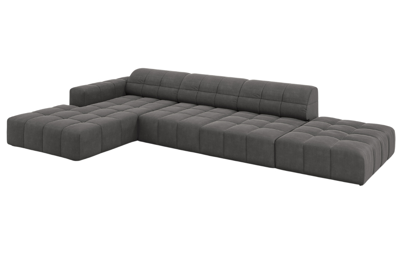 Tmavě šedá sametová rohová pohovka Cosmopolitan Design Chicago 341 cm, levá