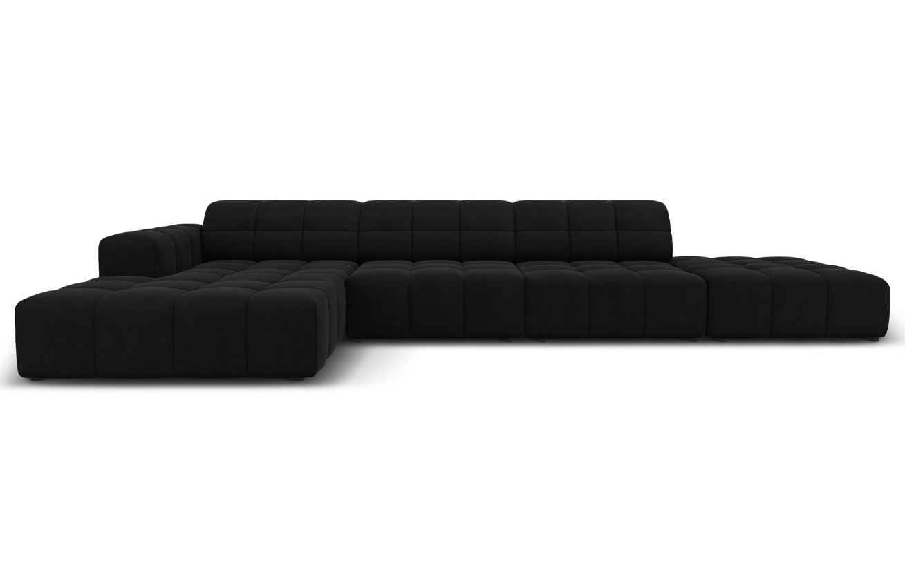 Černá sametová rohová pohovka Cosmopolitan Design Chicago 341 cm, levá