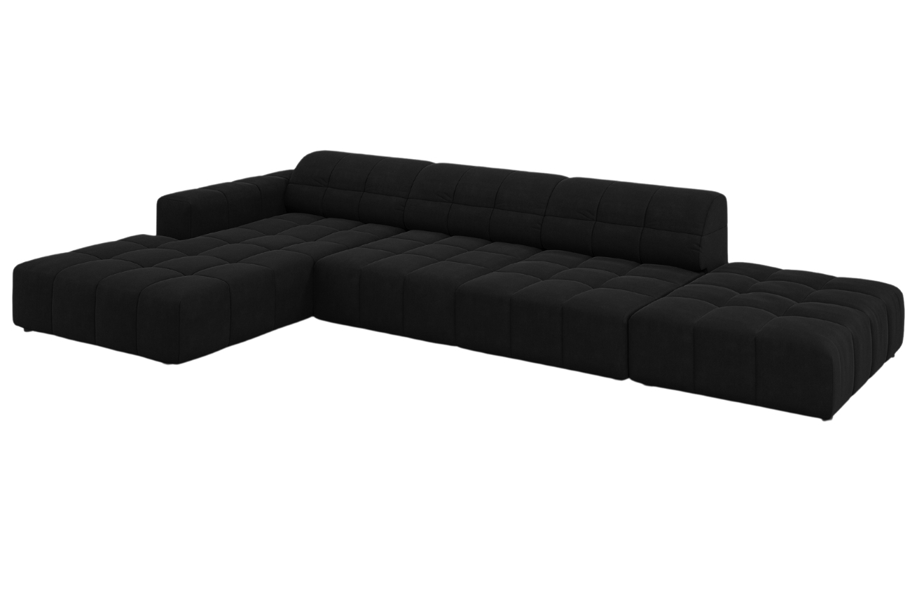 Černá sametová rohová pohovka Cosmopolitan Design Chicago 341 cm, levá