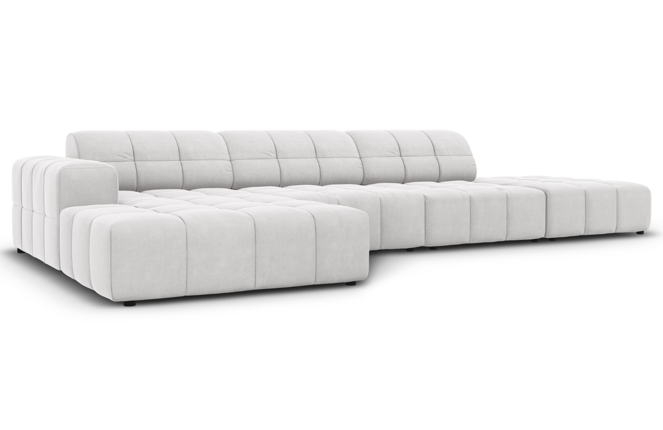 Světle šedá sametová rohová pohovka Cosmopolitan Design Chicago 341 cm, levá