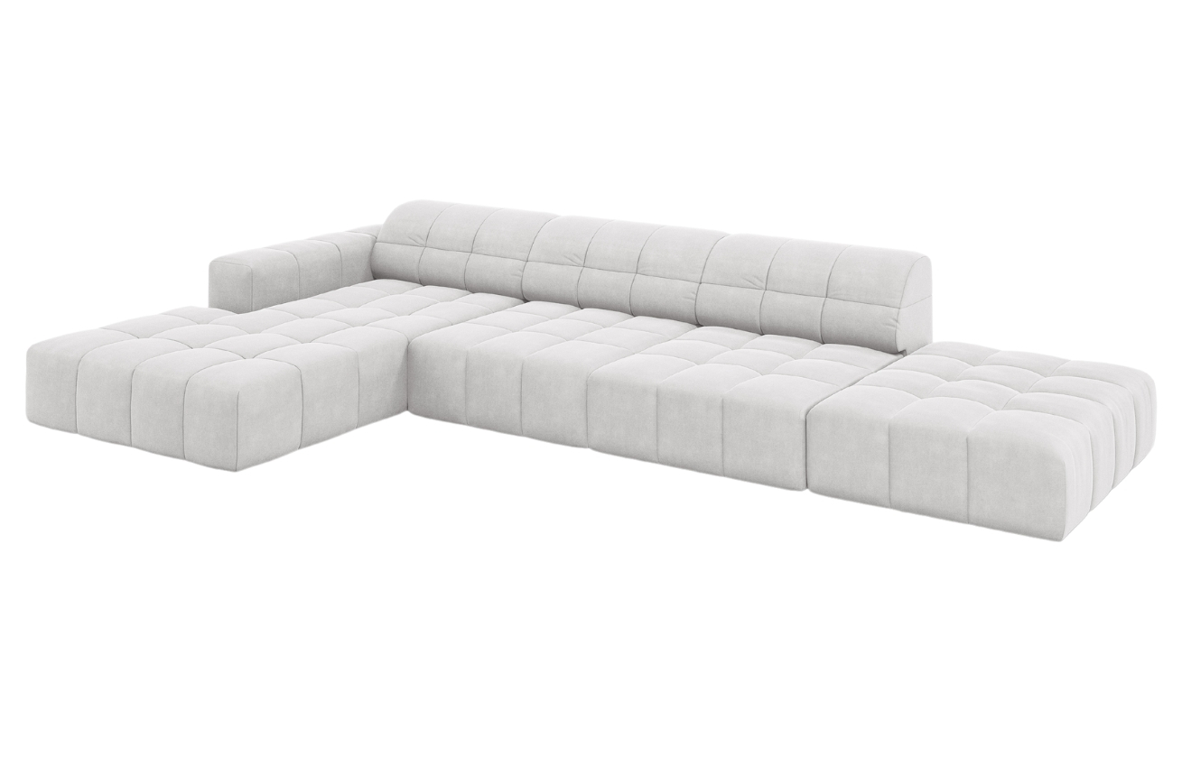 Světle šedá sametová rohová pohovka Cosmopolitan Design Chicago 341 cm, levá