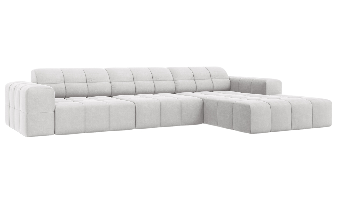 Světle šedá sametová rohová pohovka Cosmopolitan Design Chicago 284 cm, pravá