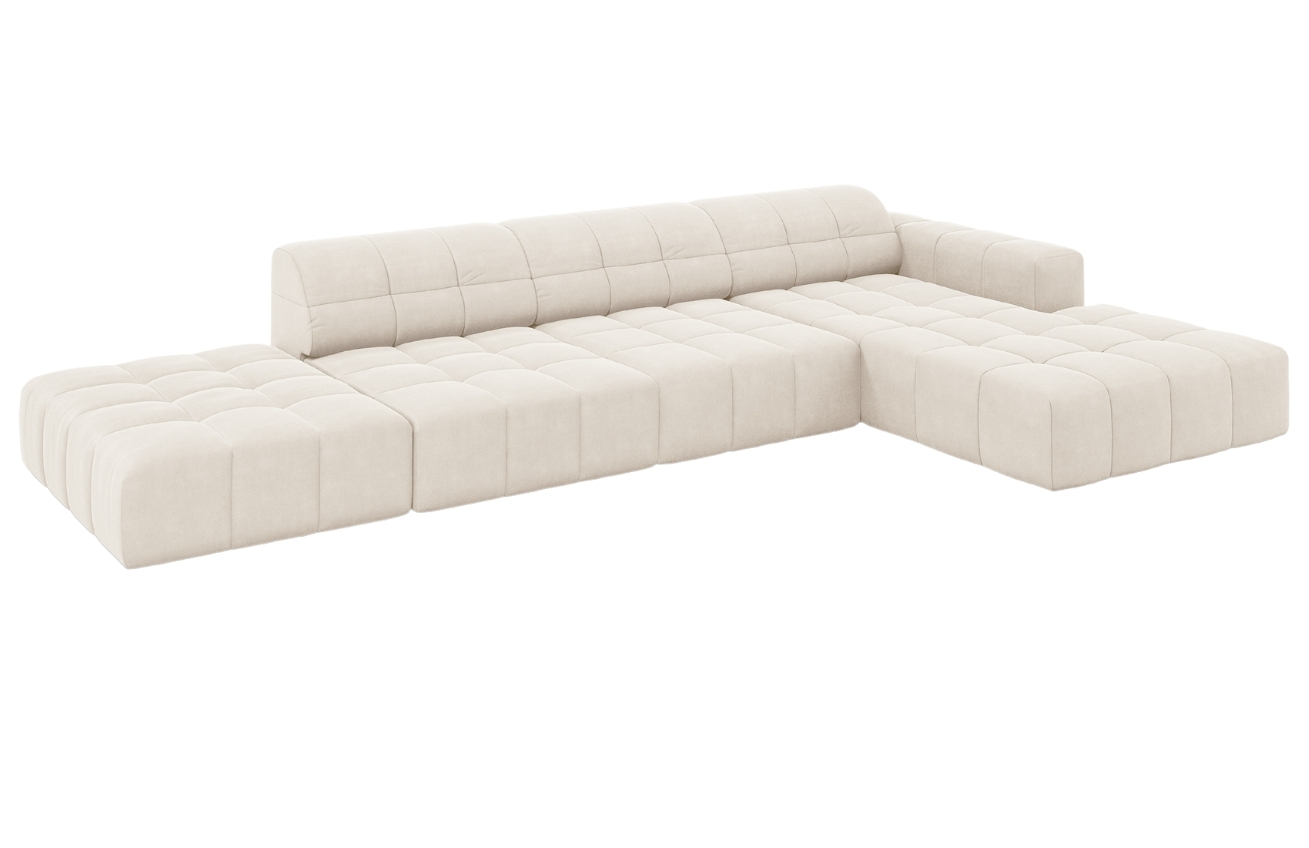 Béžová sametová rohová pohovka Cosmopolitan Design Chicago 341 cm, pravá