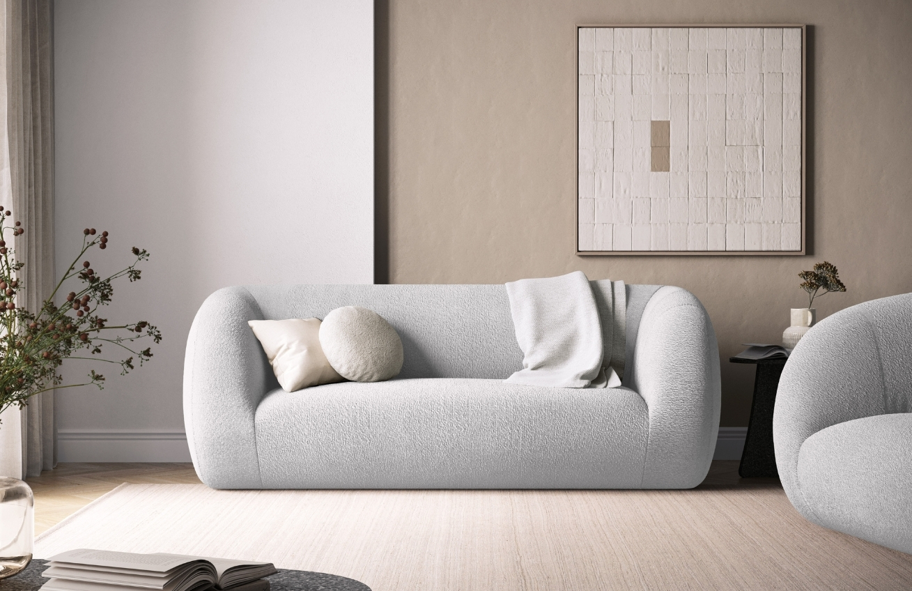 Světle šedá bouclé dvoumístná pohovka Cosmopolitan Design Essen 210 cm