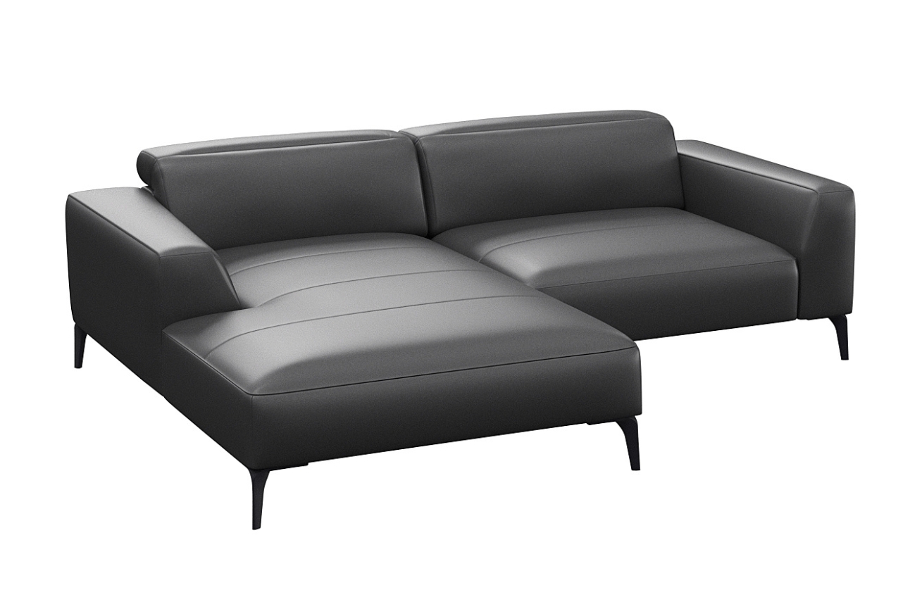 Černá kožená rohová pohovka FLEXLUX VOLUZZI 233 cm, levá