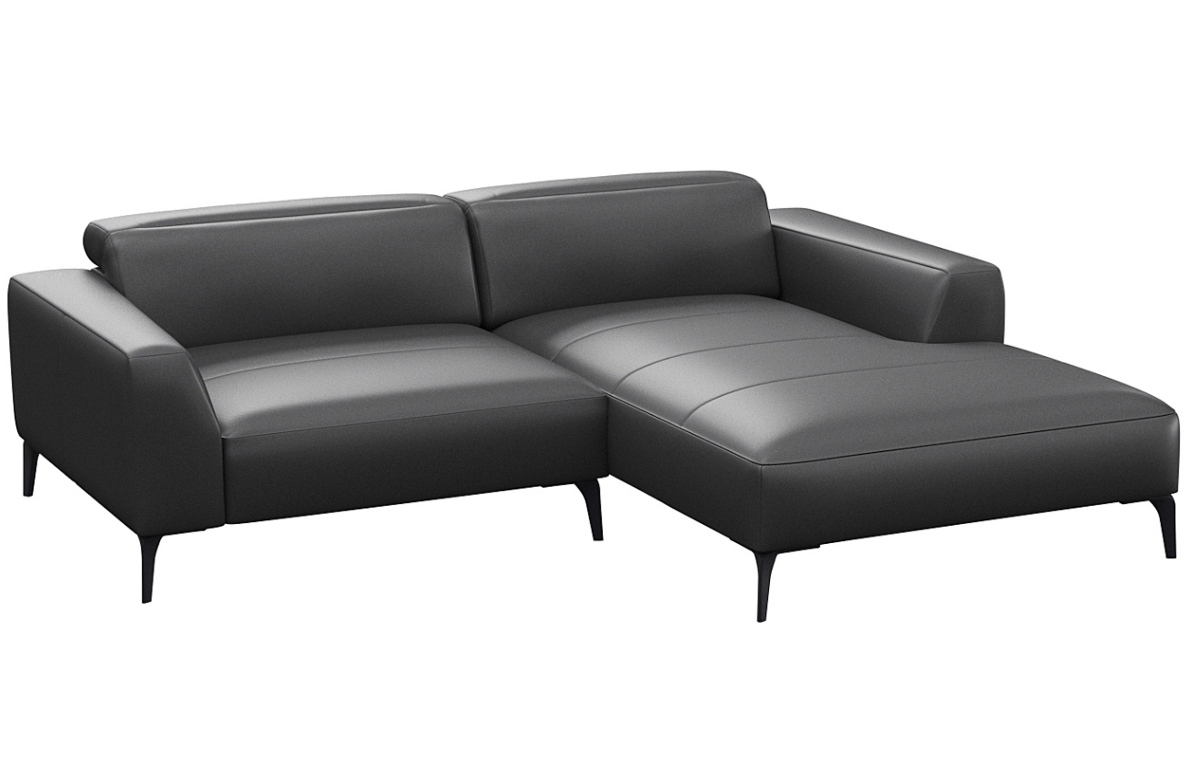 Černá kožená rohová pohovka FLEXLUX VOLUZZI 233 cm, pravá