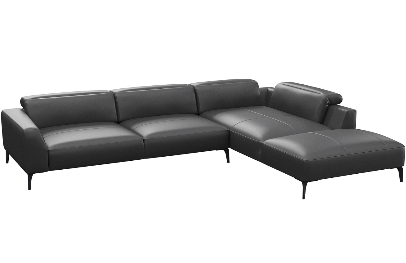 Černá kožená rohová pohovka FLEXLUX VOLUZZI 325 cm, pravá