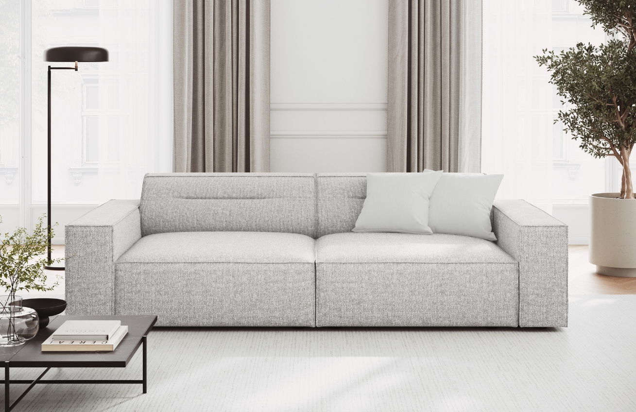 Světle šedá čalouněná třímístná pohovka Windsor & Co Lupus 204 cm