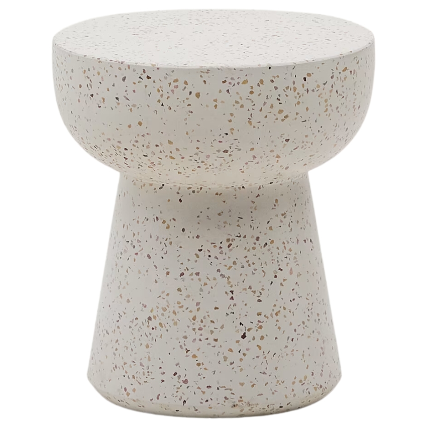 B&iacute;l&yacute; terrazzo zahradn&iacute; stolek Kave Home Pada 40 cm