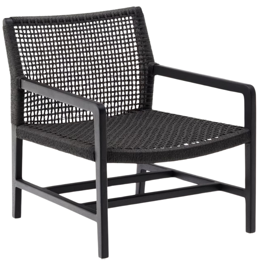 Čern&eacute; teakov&eacute; zahradn&iacute; křeslo Kave Home Sabolla s v&yacute;pletem