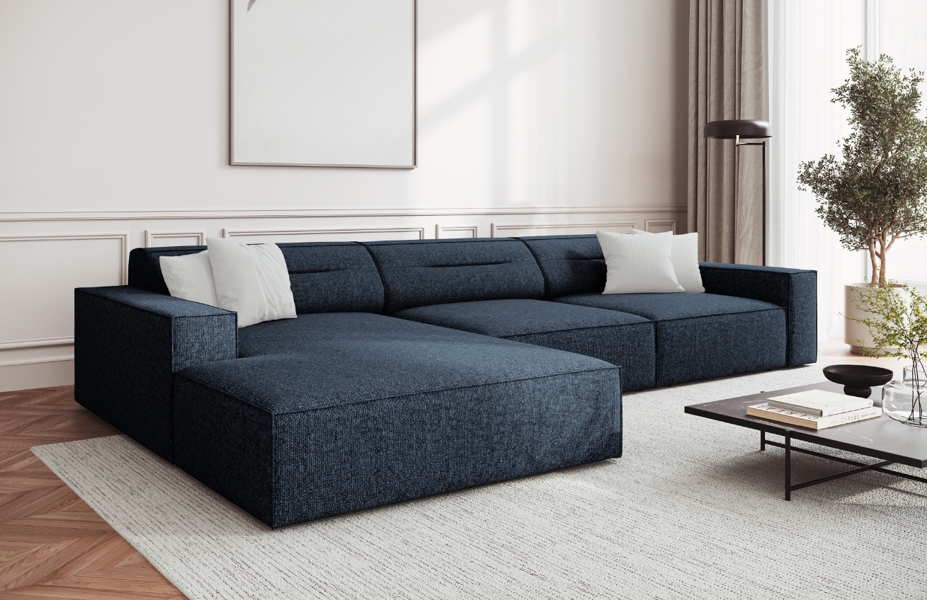 Královsky modrá čalouněná rohová pohovka Windsor & Co Lupus 284 cm, levá