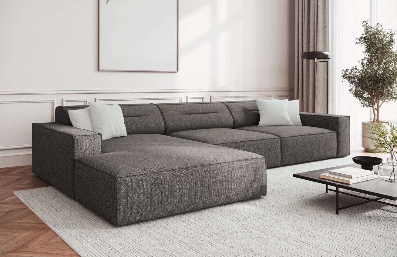 Šedá čalouněná rohová pohovka Windsor & Co Lupus 284 cm, levá