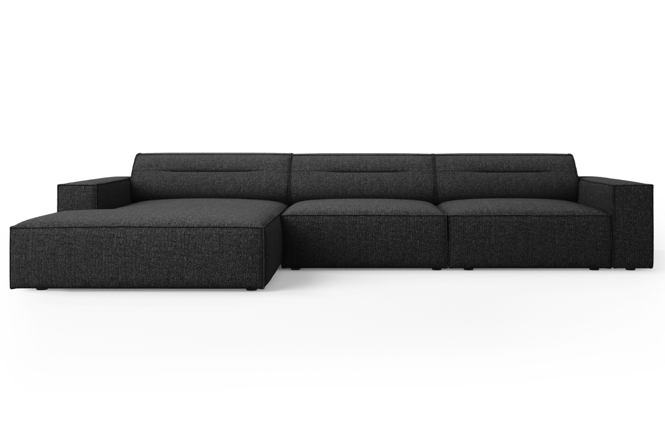 Černá čalouněná rohová pohovka Windsor & Co Lupus 284 cm, levá