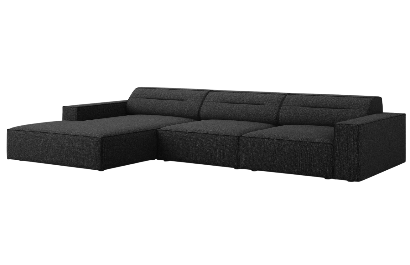 Černá čalouněná rohová pohovka Windsor & Co Lupus 284 cm, levá