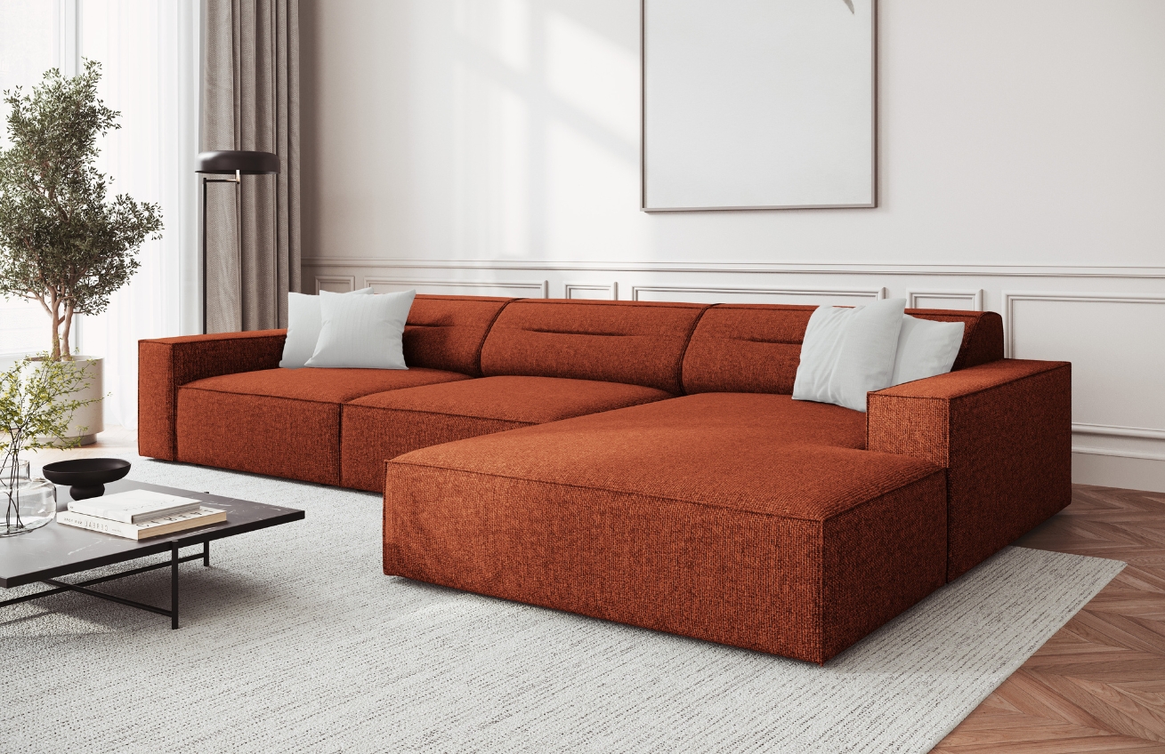 Terakotově červená čalouněná rohová pohovka Windsor & Co Lupus 284 cm, pravá
