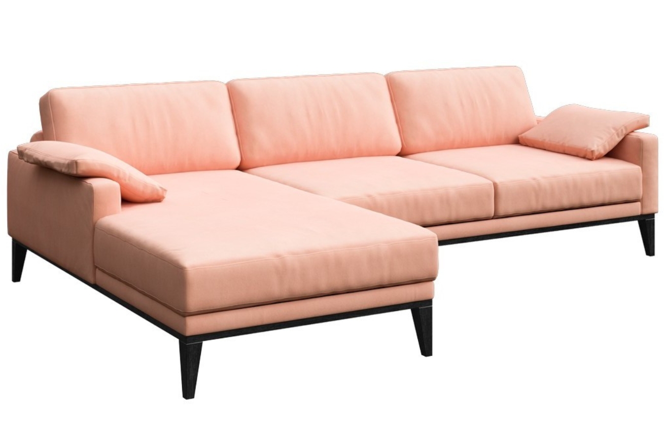 Světle růžová sametová rohová pohovka MESONICA Musso 248 cm, levá