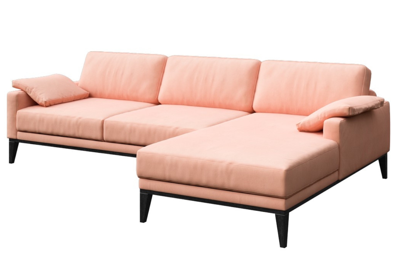 Světle růžová sametová rohová pohovka MESONICA Musso 248 cm, pravá