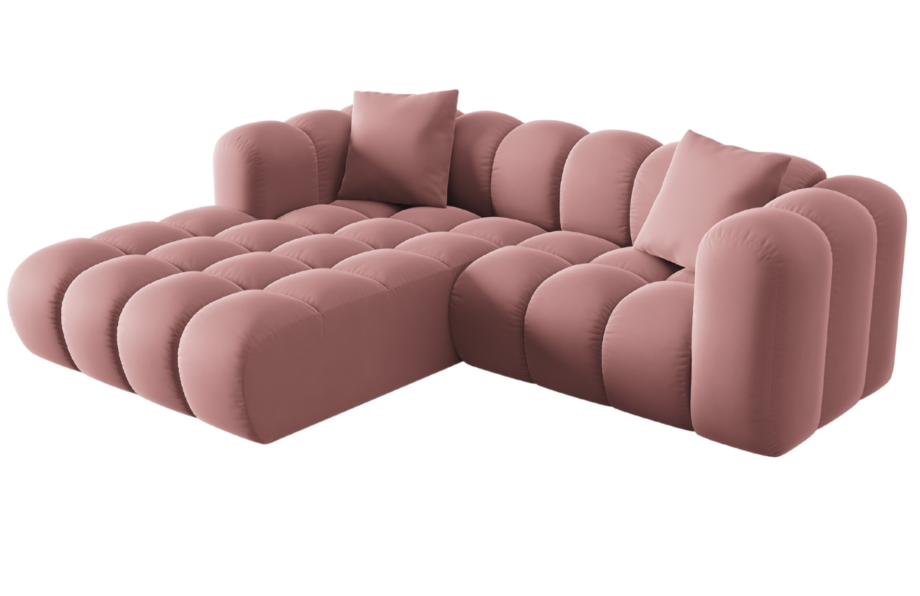 Růžová sametová rohová pohovka Windsor & Co Halley 242 cm, levá