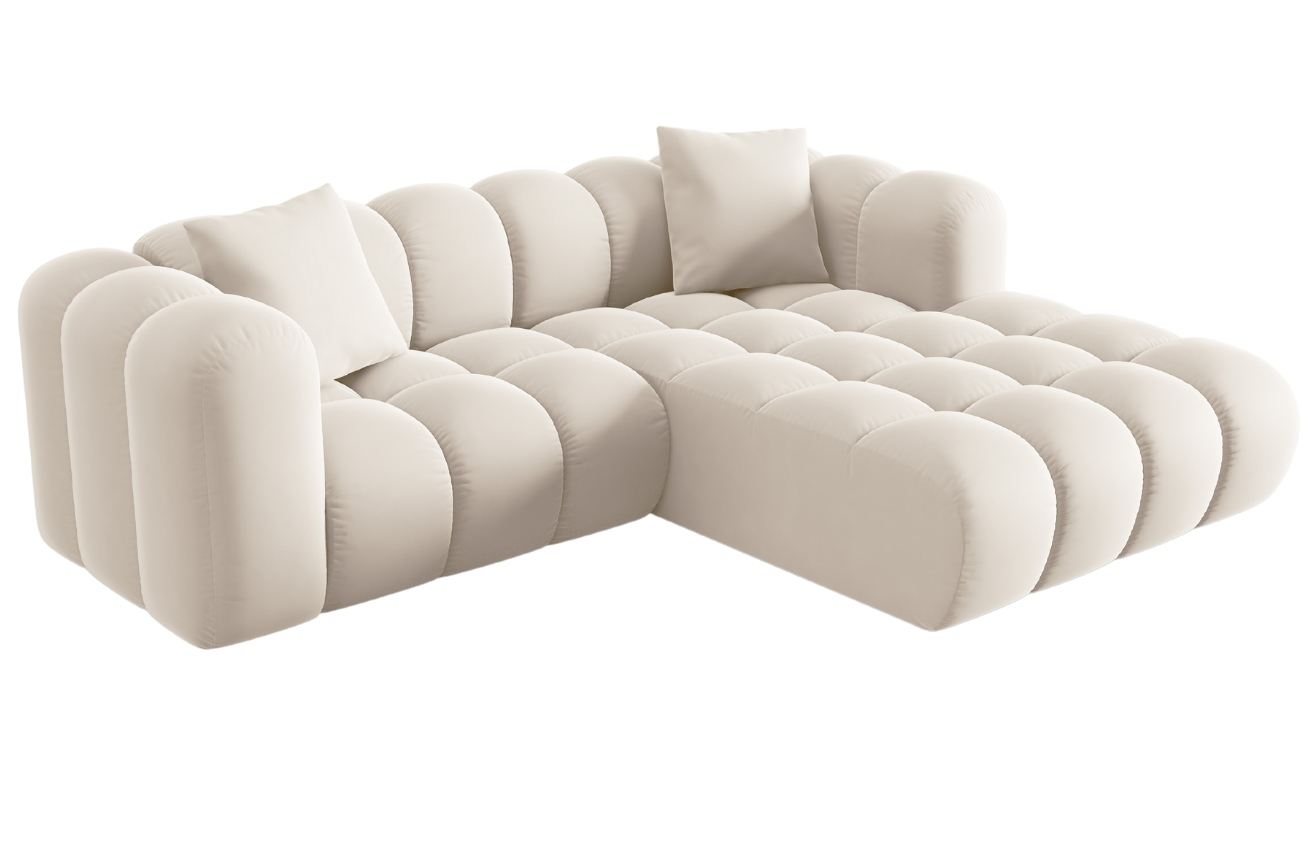 Světle béžová sametová rohová pohovka Windsor & Co Halley 242 cm, pravá