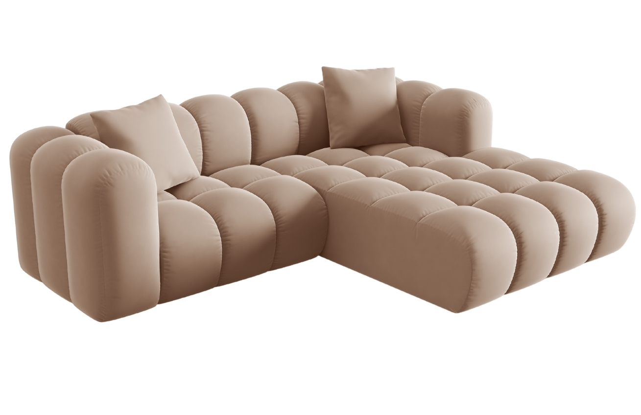 Béžová sametová rohová pohovka Windsor & Co Halley 242 cm, pravá