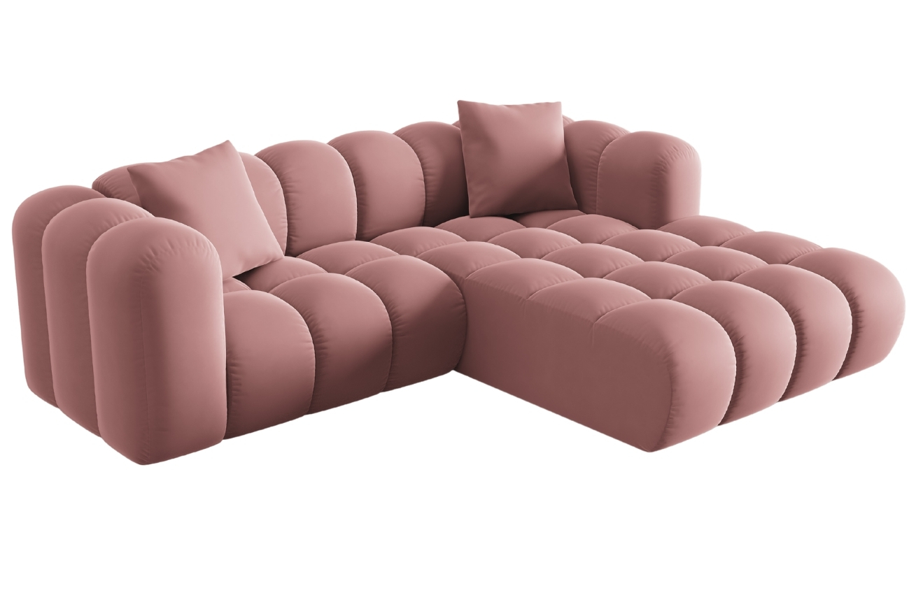 Růžová sametová rohová pohovka Windsor & Co Halley 242 cm, pravá
