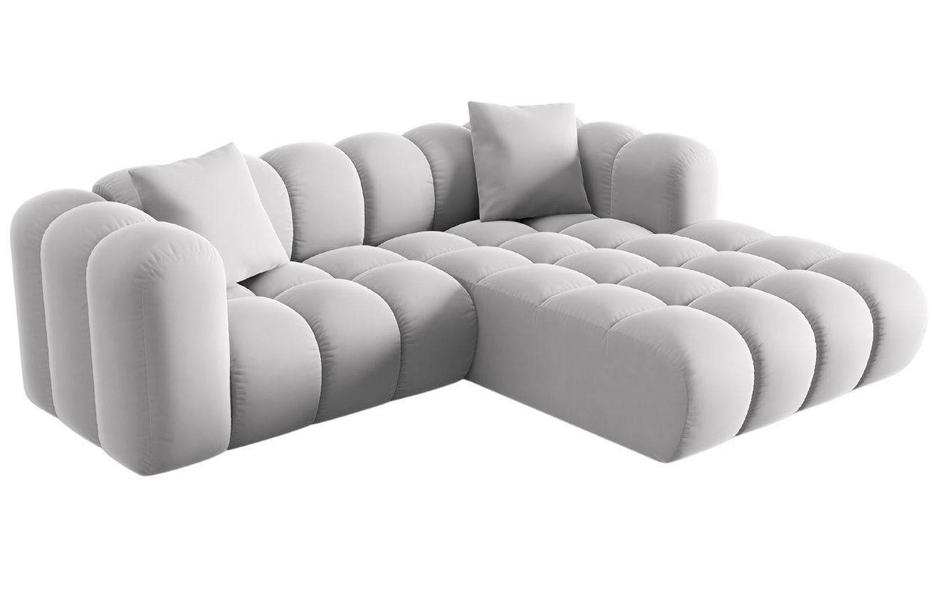 Světle šedá sametová rohová pohovka Windsor & Co Halley 242 cm, pravá