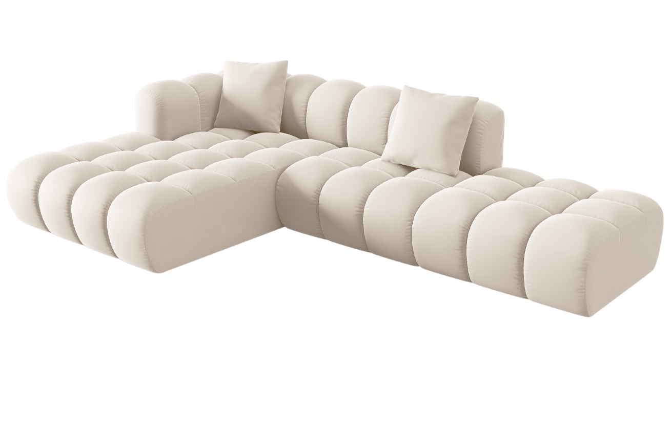 Světle béžová sametová rohová pohovka Windsor & Co Halley 309 cm, levá