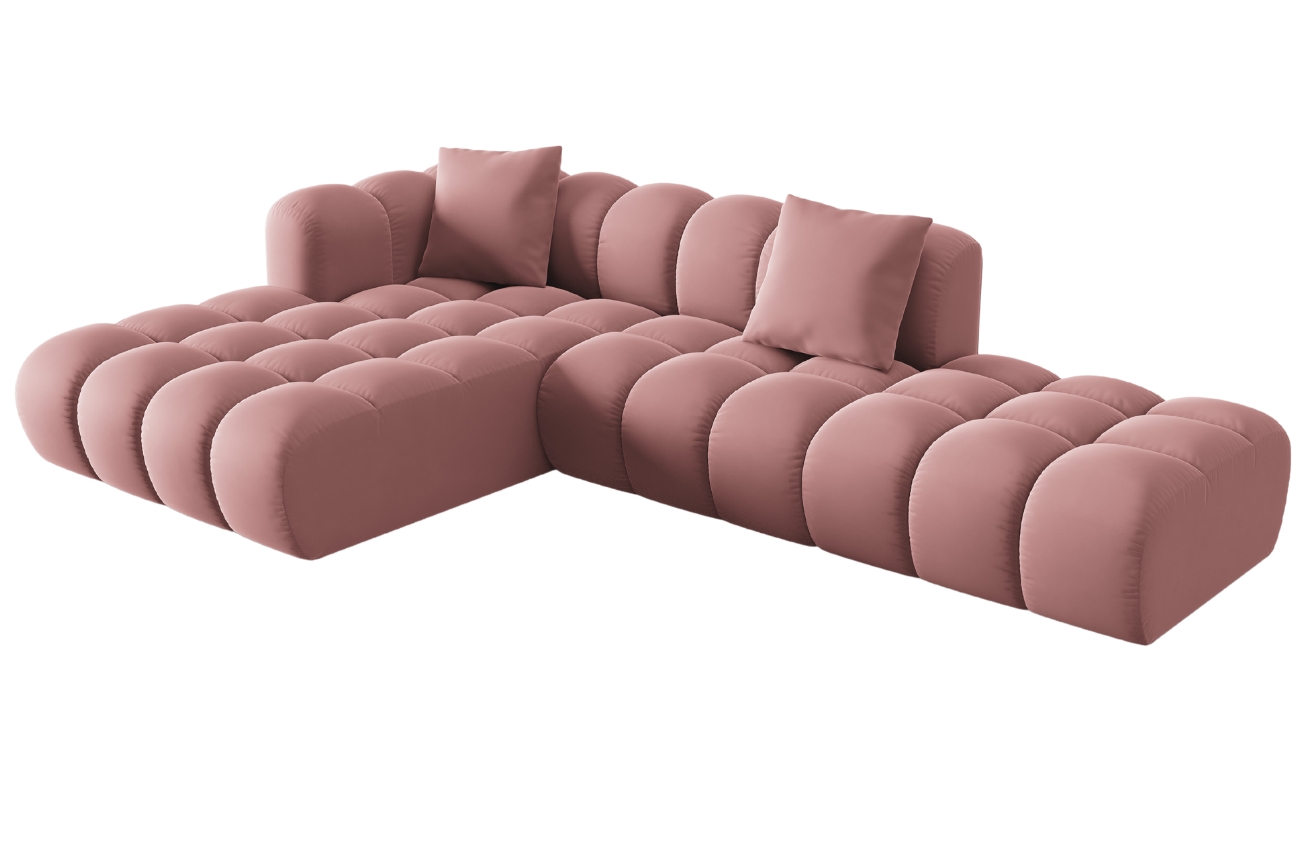 Růžová sametová rohová pohovka Windsor & Co Halley 309 cm, levá
