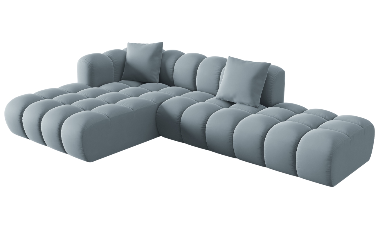 Světle modrá sametová rohová pohovka Windsor & Co Halley 309 cm, levá