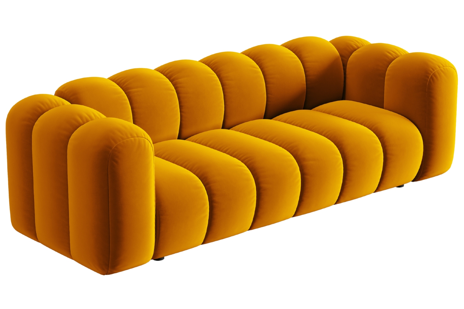 Žlutá sametová trojmístná pohovka MICADONI Lupine 228 cm