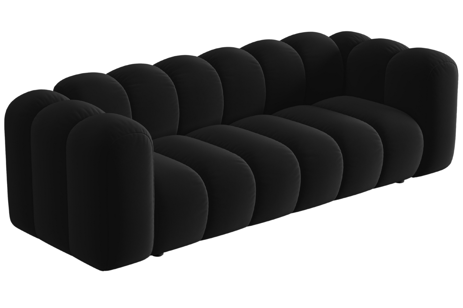 Černá sametová trojmístná pohovka MICADONI Lupine 228 cm