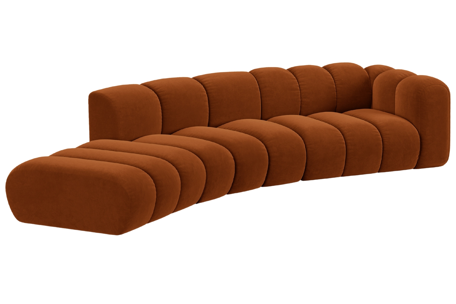 Oranžová sametová čtyřmístná pohovka MICADONI Lupine 335 cm, levá