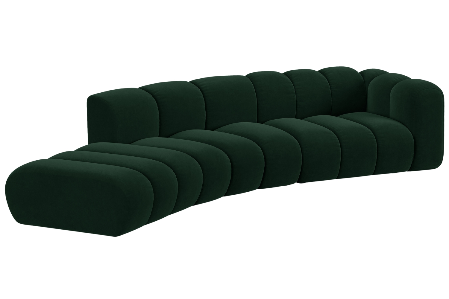 Lahvově zelená sametová čtyřmístná pohovka MICADONI Lupine 335 cm, levá